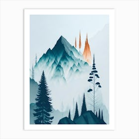 Mountain And Forest In Minimalist Watercolor Vertical Composition 197 Art Print