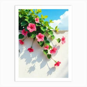 Pink Flowers On A Wall Art Print