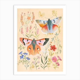 Folksy Floral Animal Drawing Butterfly 2 Art Print
