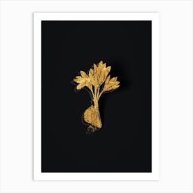 Vintage Autumn Crocus Botanical in Gold on Black n.0302 Art Print