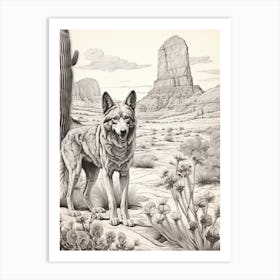 Red Wolf Vintage Style 2 Art Print