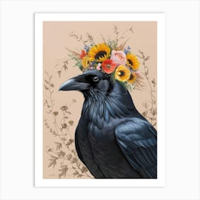 Crow With Flowers 8 Art Print