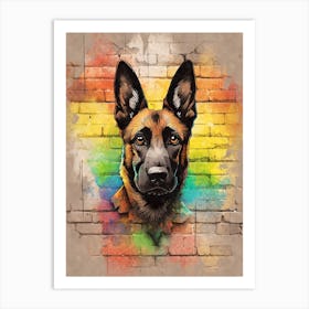 Aesthetic German Shepherd Dog Puppy Brick Wall Graffiti Artwork 1 Art Print