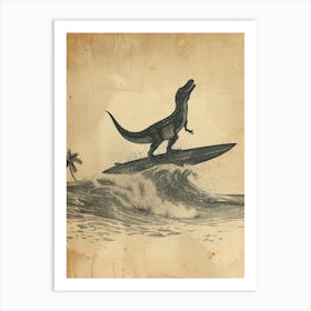 Vintage Icthyosaurus Dinosaur On A Surf Board 2 Art Print