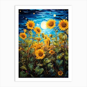 Sunflowers At Night Art Print