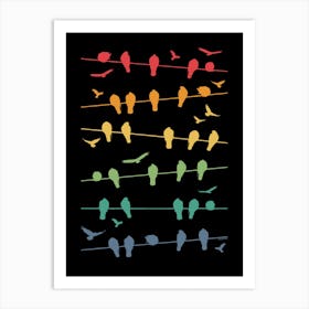 Birds on lines - Retro Art Print