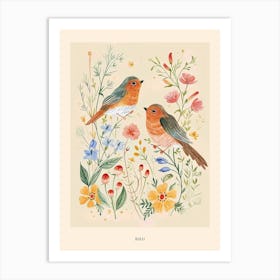 Folksy Floral Animal Drawing Bird 1 Poster Art Print