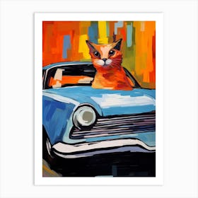 Ford Thunderbird Vintage Car With A Cat, Matisse Style Painting 1 Art Print