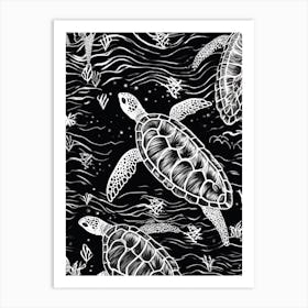 Linograph Style Sea Turtle Abstract Art Print