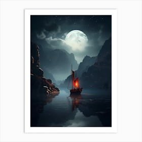 Ship In The Moonlight Art Print