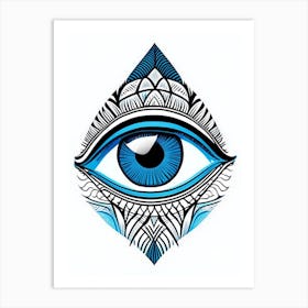 Psychedelic Eye, Symbol, Third Eye Blue & White 5 Art Print
