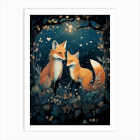 Foxes In The Forest 4 Art Print