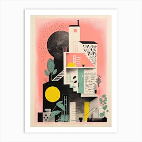 A House In Washington, Abstract Risograph Style 3 Art Print