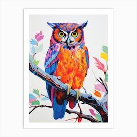 Colourful Bird Painting Eastern Screech Owl 1 Art Print