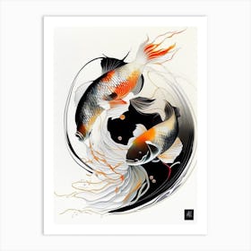 Kohaku Koi Fish Minimal Line Drawing Art Print