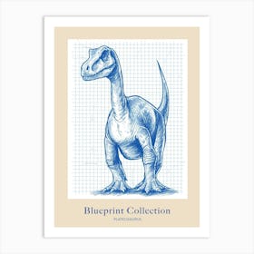 Plateosaurus Dinosaur Blue Print Sketch 1 Poster Art Print