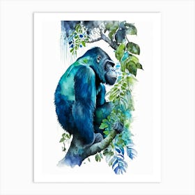 Gorilla Climbing Tree Gorillas Mosaic Watercolour 4 Art Print