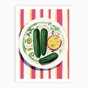 A Plate Of Cucumber3  Top View Food Illustration 4 Art Print