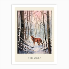 Winter Watercolour Red Wolf 1 Poster Art Print
