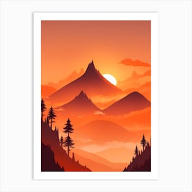 Misty Mountains Vertical Composition In Orange Tone 268 Art Print