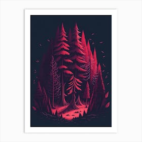 A Fantasy Forest At Night In Red Theme 31 Art Print