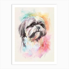 Shih Tzu Dog Pastel Line Painting 1 Art Print