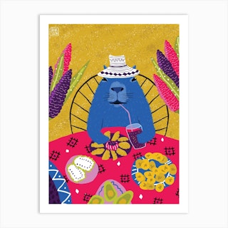 Blue Capybara Having A Colombian Meal Art Print