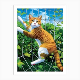 Cat Climbing A Fence Art Print