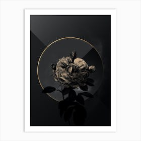 Shadowy Vintage Giant French Rose Botanical in Black and Gold n.0116 Art Print