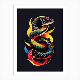 Black Snake Tattoo Style Art Print