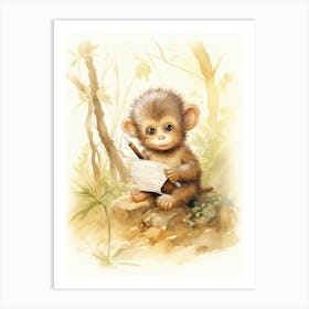 Monkey Painting Writing Watercolour 3 Art Print