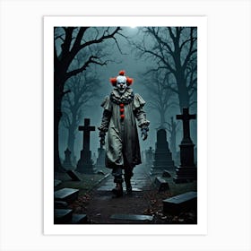 Midnight Horror: Clown in the Cemetery Art Print