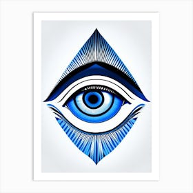 Digital Art, Symbol, Third Eye Blue & White 3 Art Print