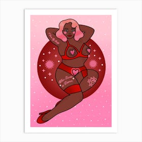 Who Gives A Damn Pink Haired Black Pin Up Art Print