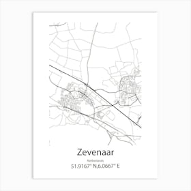 Zevenaar,Netherlands Minimalist Map Art Print