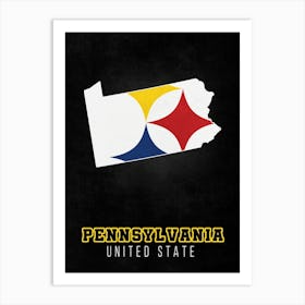 Pittsburgh Steelers Pennsylvania State Map Art Print