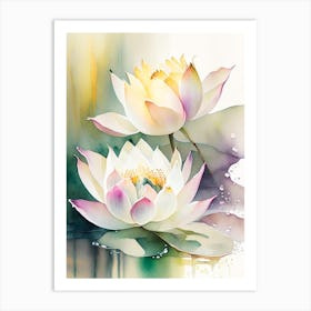 Double Lotus Storybook Watercolour 2 Art Print