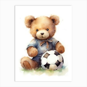 Football Teddy Bear Painting Watercolour 1 Art Print