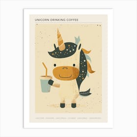 Unicorn With A Coffee Cup Muted Pastels Poster Art Print