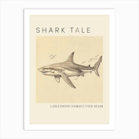 Largetooth Cookiecutter Shark Vintage Illustration 3 Poster Art Print