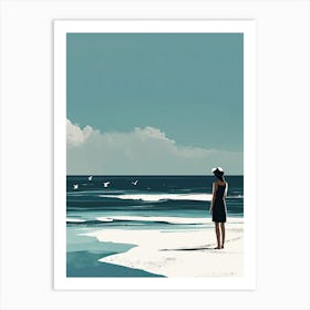 Girl At The Beach, Minimalism Art Print