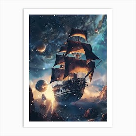 Fantasy Ship Floating in the Galaxy 3 Art Print