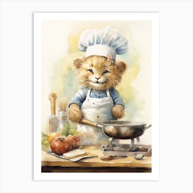 Cooking Watercolour Lion Art Painting 4 Art Print