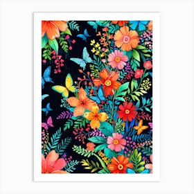 Colorful Floral Seamless Pattern 1 Art Print