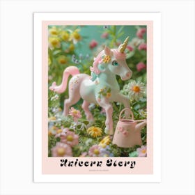 Toy Unicorn In The Garden Pastel Flowers Poster Art Print