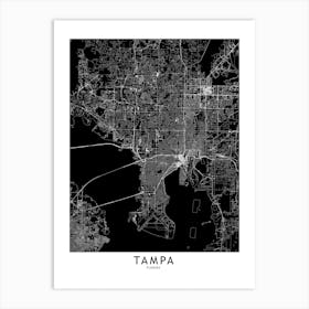 Tampa Black And White Map Art Print