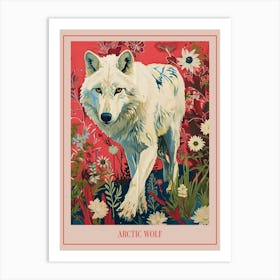 Floral Animal Painting Arctic Wolf 2 Poster Art Print