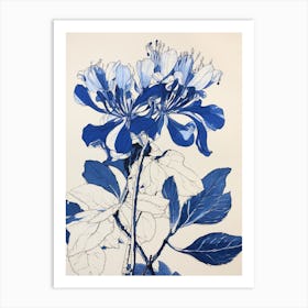 Blue Botanical Honeysuckle Art Print