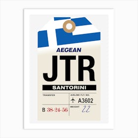 Santorini (JTR) Greece Vintage Airline Luggage Tag Art Print