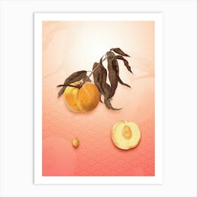 Peach Vintage Botanical in Peach Fuzz Seigaiha Wave Pattern n.0277 Art Print